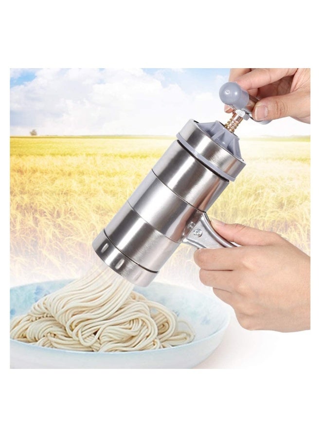 صانع المعكرونة اليدوي، صانع المعكرونة المصنوع من الفولاذ المقاوم للصدأ، معصرة عصير الفواكه آلة عصر المعكرونة مع 5 نماذج، آلة ضغط العجين للاسباجيتي والفيتوتشيني بمقبض يدوي من الفولاذ المقاوم للصدأ - Image 1