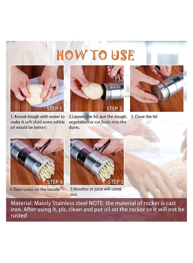 صانع المعكرونة اليدوي، صانع المعكرونة المصنوع من الفولاذ المقاوم للصدأ، معصرة عصير الفواكه آلة عصر المعكرونة مع 5 نماذج، آلة ضغط العجين للاسباجيتي والفيتوتشيني بمقبض يدوي من الفولاذ المقاوم للصدأ - Image 5