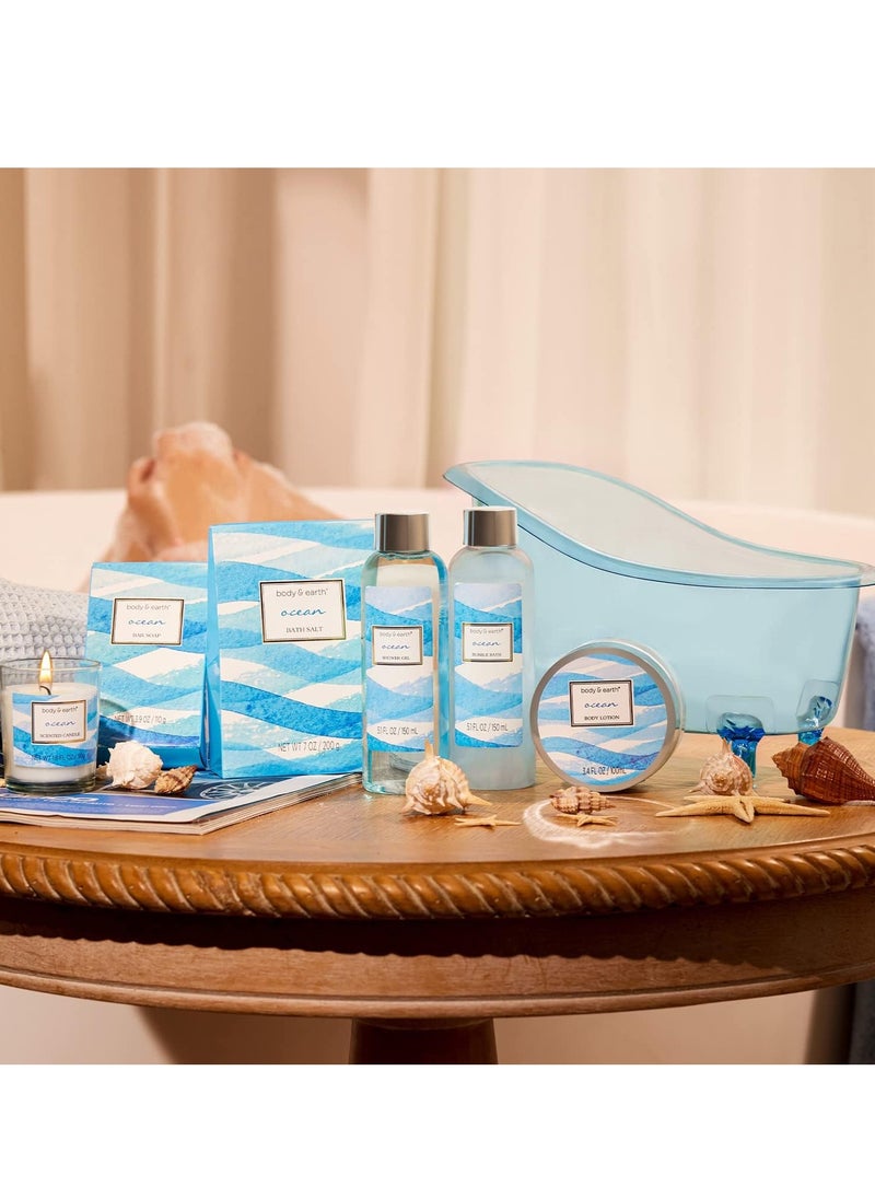 BODY & EARTH Bath Gift Set for Women,Body & Earth Home Spa Kit Scented with Ocean,Bath and Body Gift Basket Set,Spa Gifts for Women,7 Pcs Bath Set,Best Gift Ideal for Her  - Image 3