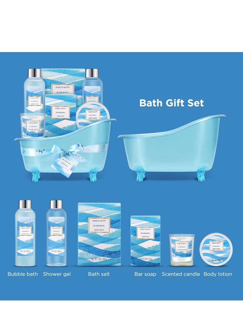 BODY & EARTH Bath Gift Set for Women,Body & Earth Home Spa Kit Scented with Ocean,Bath and Body Gift Basket Set,Spa Gifts for Women,7 Pcs Bath Set,Best Gift Ideal for Her  - Image 2