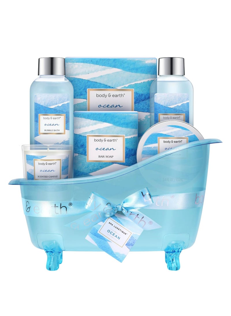 BODY & EARTH Bath Gift Set for Women,Body & Earth Home Spa Kit Scented with Ocean,Bath and Body Gift Basket Set,Spa Gifts for Women,7 Pcs Bath Set,Best Gift Ideal for Her  - Image 1