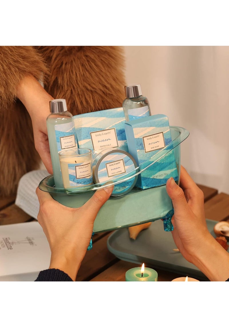 BODY & EARTH Bath Gift Set for Women,Body & Earth Home Spa Kit Scented with Ocean,Bath and Body Gift Basket Set,Spa Gifts for Women,7 Pcs Bath Set,Best Gift Ideal for Her  - Image 5