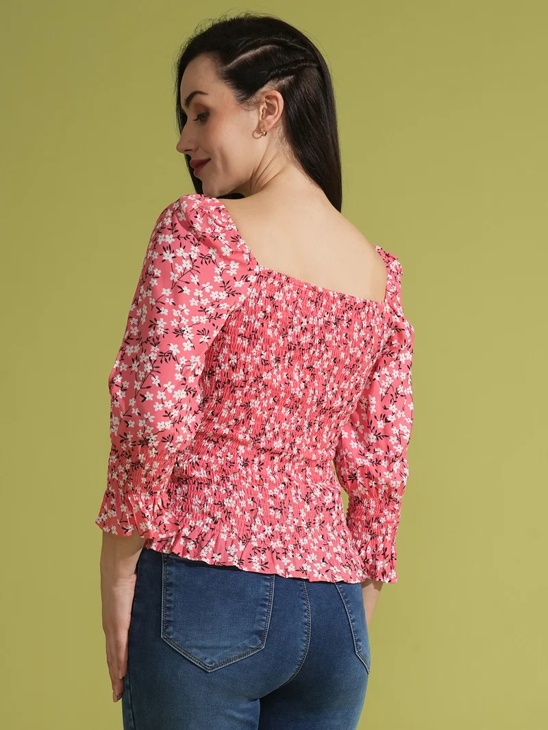globus Women Floral Printed Sweetheart Neck Top