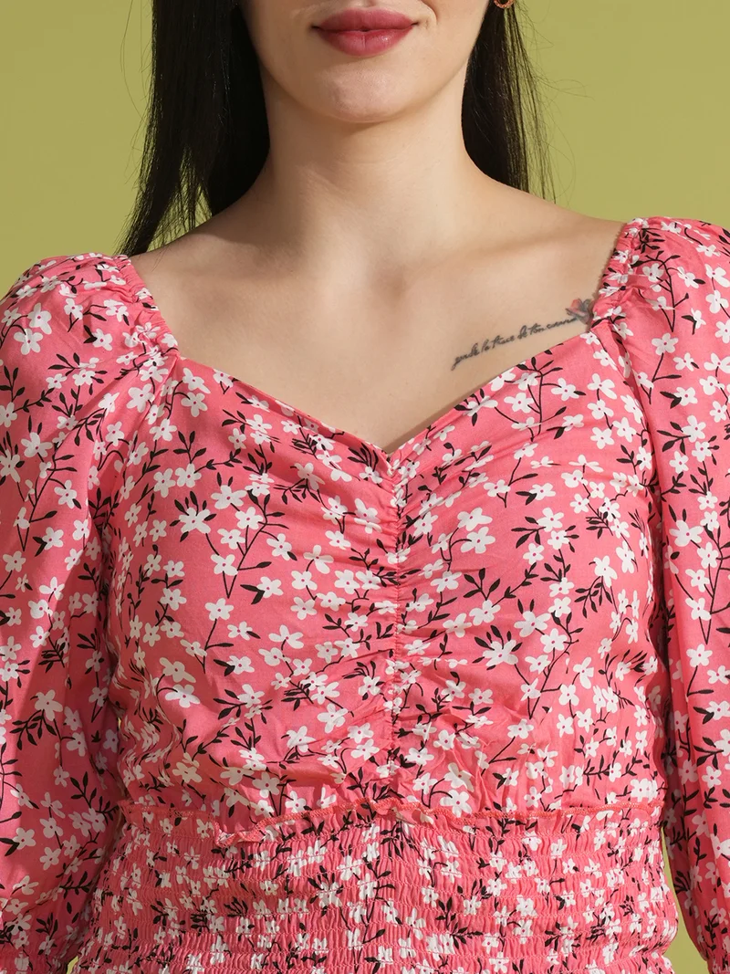 globus Women Floral Printed Sweetheart Neck Top