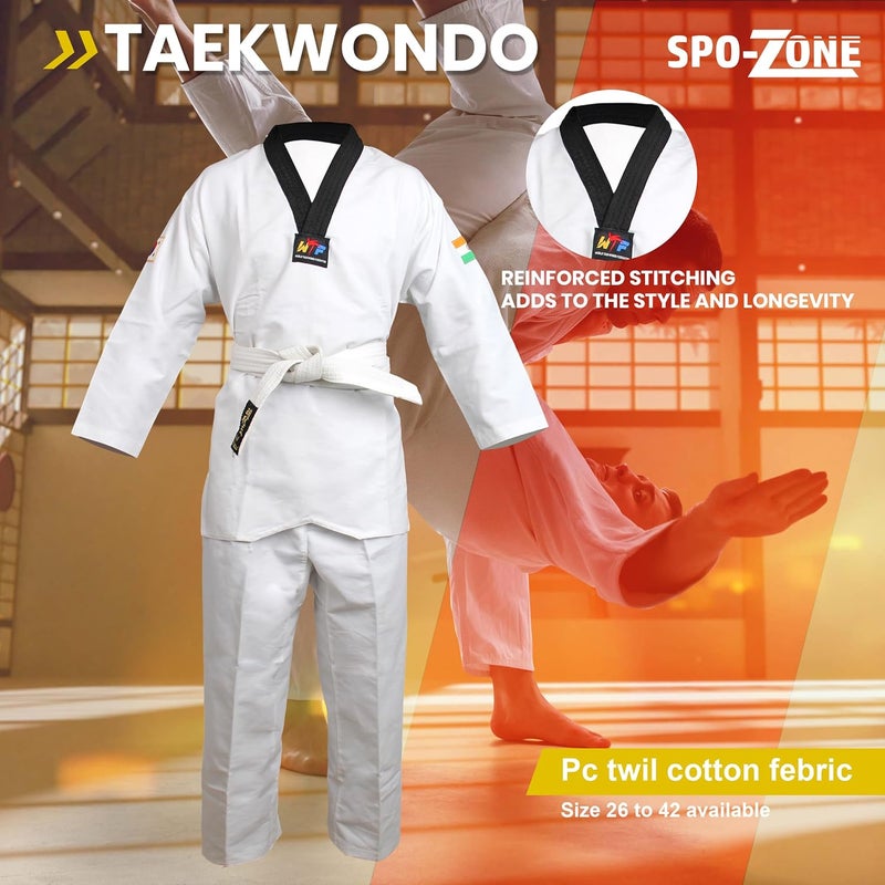 SPO Zone Taekwondo Uniform Set For Boys,Girls,Men, Women, White Cotton Blend, Traditional Style with Belt, Unisex Training Martial Arts Dress - Image 2