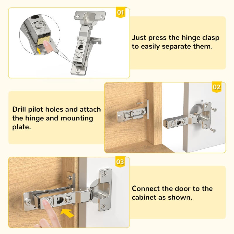 Onemake 2 Pack 110Â° Face Frame Inset Cabinet Hinges, Soft Closing 3D Adjustment, Clip On Plate, Smooth Slow Close Concealed Hidden Replacement, Easy Installation, Insert Hardware for Kitchen Cupborad - Image 5