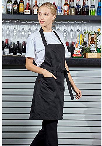 LISSOMPLUME Unisex Cooking Kitchen Chef Aprons with Pocket - Black - Image 3