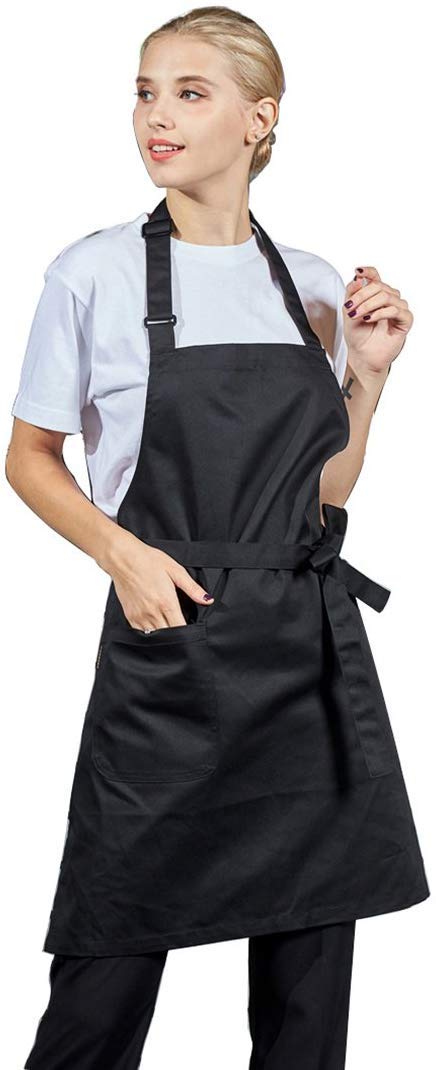 LISSOMPLUME Unisex Cooking Kitchen Chef Aprons with Pocket - Black - Image 2