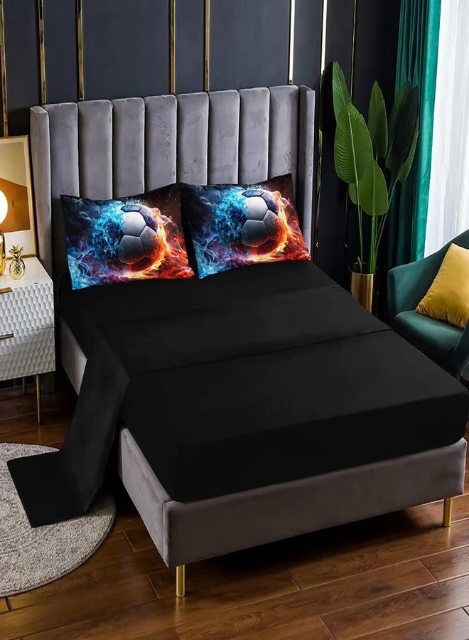 XYNHML Soccer Print Comforter 7Pcs Gaming Sport Soccer Bedding Set for Kid Teen Girl Boy Adult Ball Sports Games Ice Fire Football Quilt Bed Set Full with 2 Sheets,2 Pillowcases,2 Throw Pillow Covers - Image 5