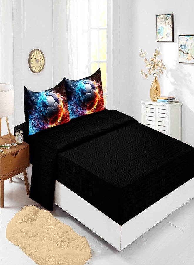 XYNHML Soccer Print Comforter 7Pcs Gaming Sport Soccer Bedding Set for Kid Teen Girl Boy Adult Ball Sports Games Ice Fire Football Quilt Bed Set Full with 2 Sheets,2 Pillowcases,2 Throw Pillow Covers - Image 3