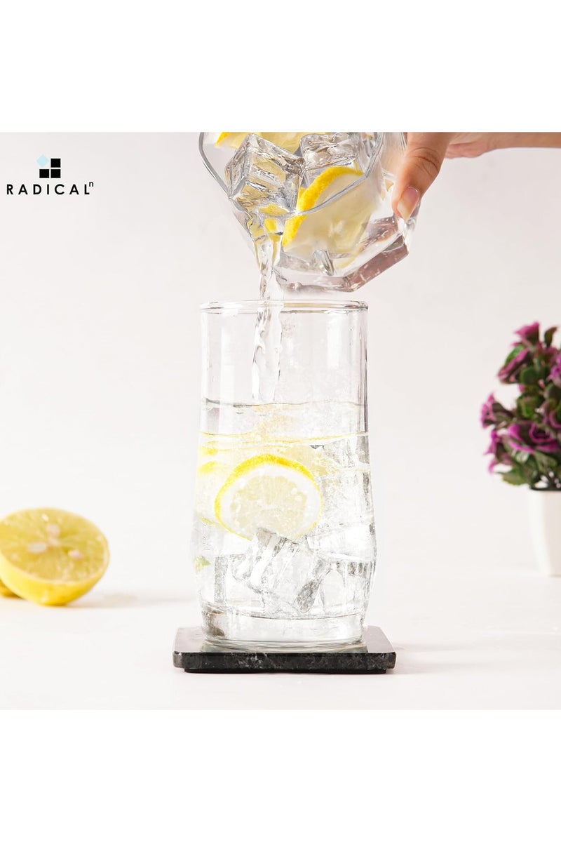 راديكالن طقم من ٦ قواعد أكواب رخامية مربعة سوداء مع حامل | ديكور منزلي وطاولة مصنوع يدويًا - Image 2