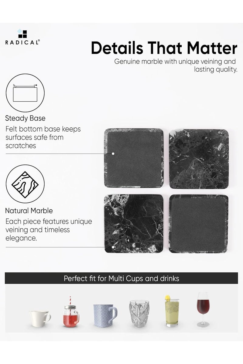 راديكالن طقم من ٦ قواعد أكواب رخامية مربعة سوداء مع حامل | ديكور منزلي وطاولة مصنوع يدويًا - Image 5