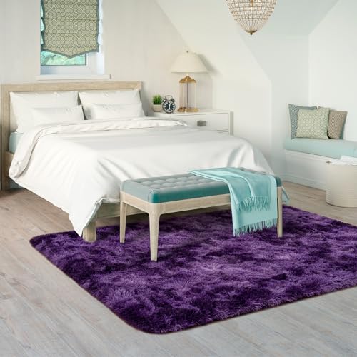 Goideal Fluffy Rug for Bedroom Living Room, 5x7 Purple Area Rugs, Faux Fur Shag Modern Carpet Ultra Soft Girls Boys Room Home Decor, Tie-Dyed - Image 3