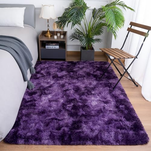 Goideal Fluffy Rug for Bedroom Living Room, 5x7 Purple Area Rugs, Faux Fur Shag Modern Carpet Ultra Soft Girls Boys Room Home Decor, Tie-Dyed - Image 2