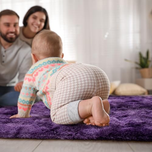 Goideal Fluffy Rug for Bedroom Living Room, 5x7 Purple Area Rugs, Faux Fur Shag Modern Carpet Ultra Soft Girls Boys Room Home Decor, Tie-Dyed - Image 5
