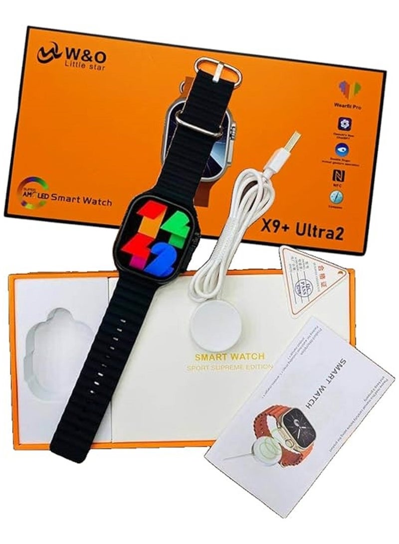 W&O X9 Plus Ultra 2 (Super AMOLED) Screen Smart Watch (49mm/2.2inch) Full Screen | Aluminum Case With 2 straps Silicone & Fabric | Wireless Charge (black) - Image 5