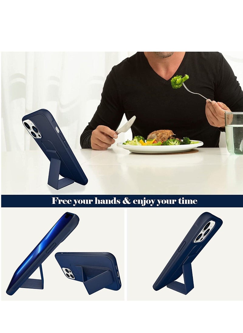 حافظة آيفون 13 برو ماكس، حافظة متعددة الوظائف مع قاعدة مغناطيسية عمودية وأفقية لآيفون 13 برو ماكس، حافظة واقية رقيقة لطيفة من السيليكون مع قاعدة لآيفون 13 برو ماكس، أزرق داكن - Image 4