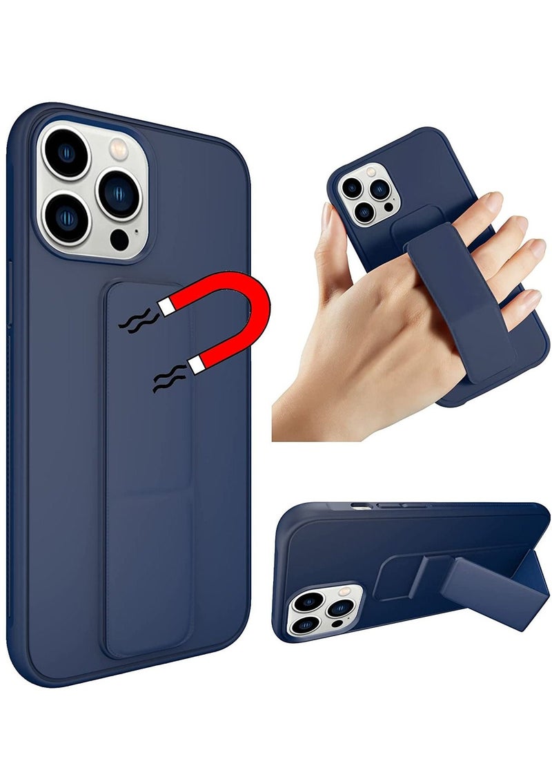 حافظة آيفون 13 برو ماكس، حافظة متعددة الوظائف مع قاعدة مغناطيسية عمودية وأفقية لآيفون 13 برو ماكس، حافظة واقية رقيقة لطيفة من السيليكون مع قاعدة لآيفون 13 برو ماكس، أزرق داكن - Image 1