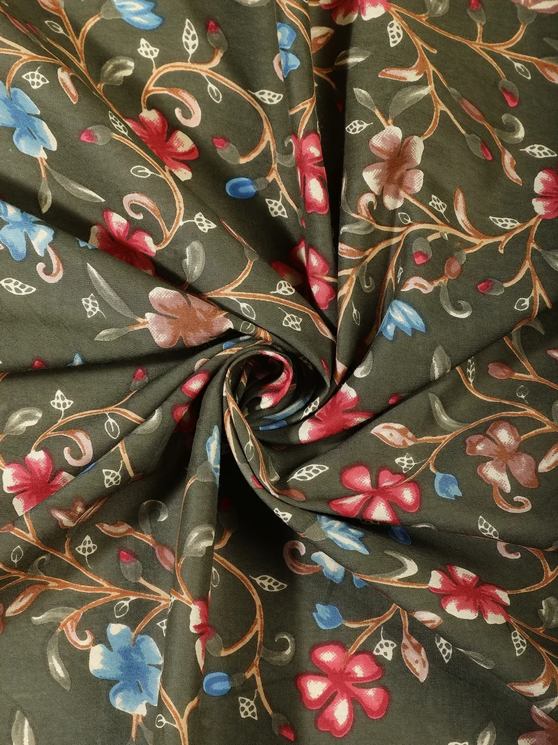 أيه كيه إس Olive Green Floral Print Fabric