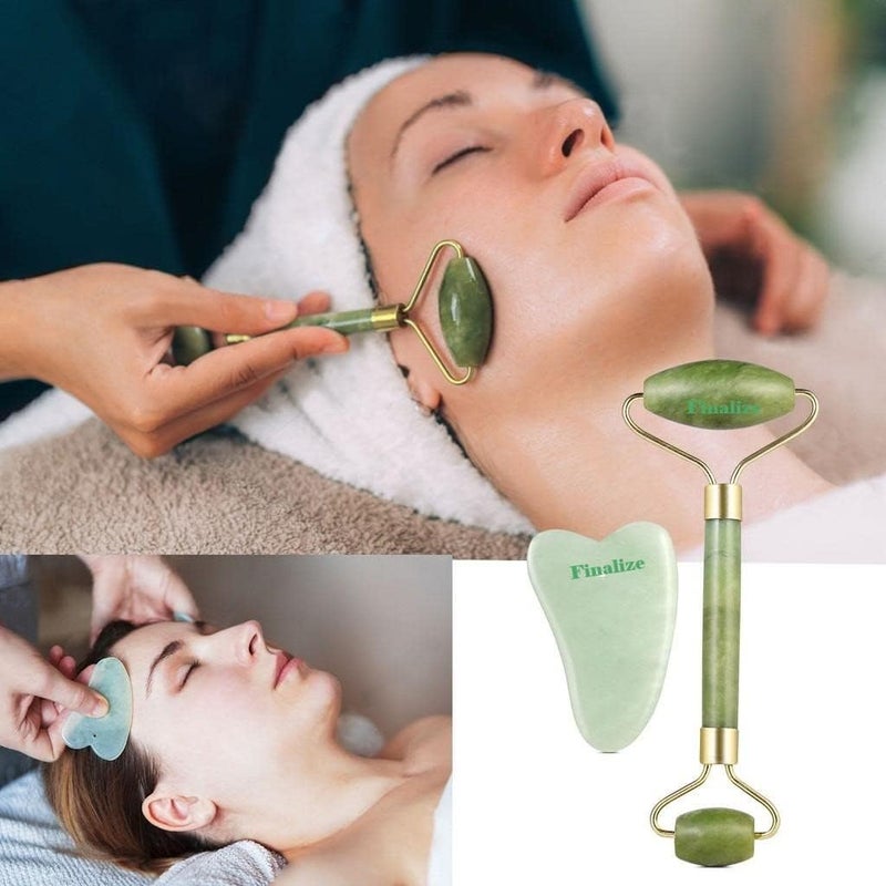 Finalize Jade Face Massager Roller 3D, Anti-Aging, Natural Stone, Double-Ended, Facial & Neck Massage, Rolling Technique, Multicolour, Waterproof, 19x13x6 cm, Manual/Hand-Powered - Image 4