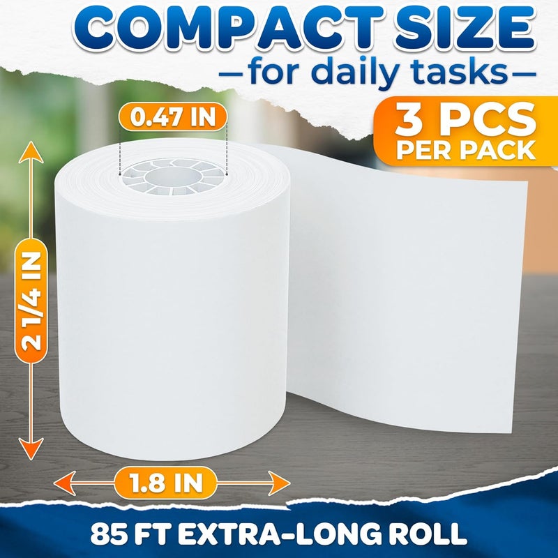 Reluen 3-Pack Calculator Tape Rolls – Adding Machine Tape 2 1/4 In x 85 ft | Reliable Receipt Paper, Lint-Free, Easy-to-Install | Compatible with Most Printing Calculators, POS Systems & Cash Registers - Image 2