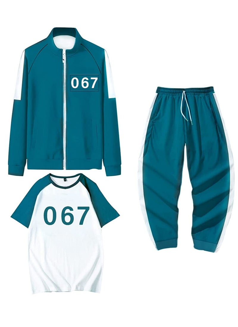 XiuWoo - 2021 Korean Movies Squid Game Cosplay Costume, Tracksuit Sweatshirt Jackets Pants Suits Christmas 3 PCS - Image 1