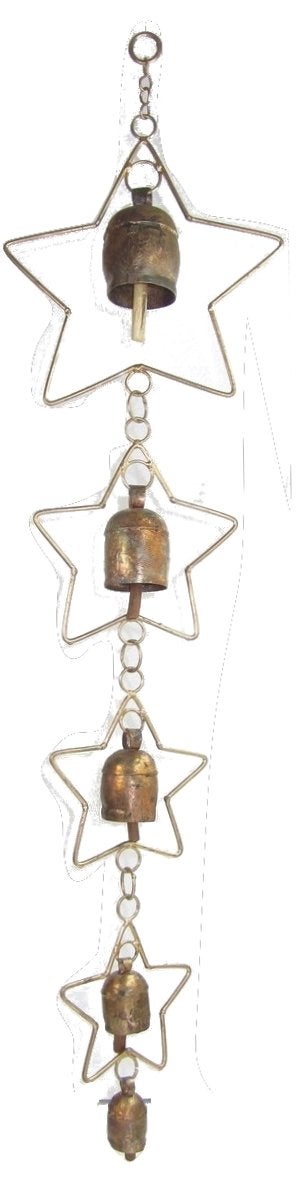 Ethnics of Kutch Ethnics of Kutch Hand Made Metal Bells Wrought Iron CopperZinc Coated Home Dcor Chimes Cow Bell Sa Re Ga Ma Star Frame 5 Bells 81 cms Length Colour Copper BEL0011 - Image 1