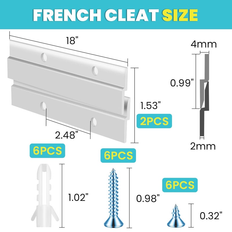 FURWEY French Cleat, Picture and Mirror Hanger, Aluminum French Cleat, Headboard Wall Mounting Brackets with Screws(18Inch-1 Pair,Support 200 lbs) - Image 3