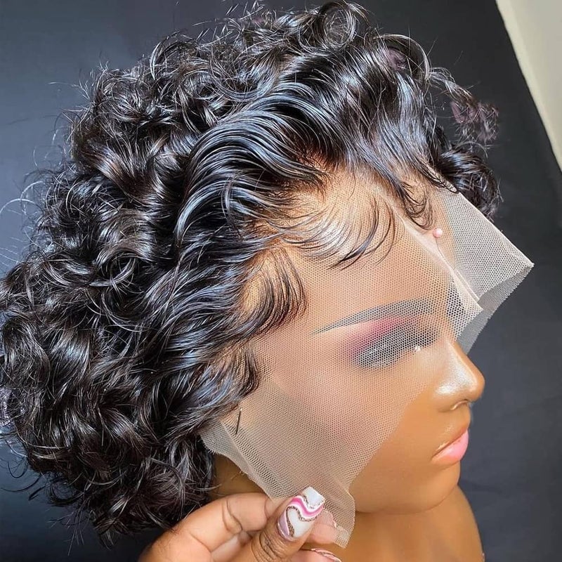 Czrleaty Pixie Cut Wig Human Hair Short Curly Lace Front Wigs Human Hair 13X1 Pixie Wigs for Black Women Natural Black 