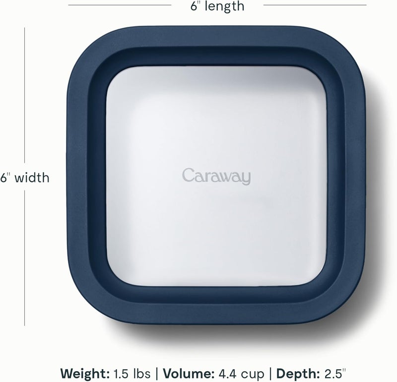 CARAWAY Glass Food Storage - 4.4 Cup Glass Container - Ceramic Coated Food Container - Non Toxic, Non Stick Lunch Box Container with Glass Lids. Dishwasher, Oven, & Microwave Safe - Navy - Image 3
