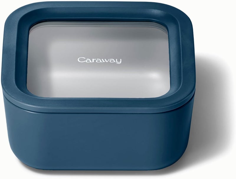 CARAWAY Glass Food Storage - 4.4 Cup Glass Container - Ceramic Coated Food Container - Non Toxic, Non Stick Lunch Box Container with Glass Lids. Dishwasher, Oven, & Microwave Safe - Navy - Image 1