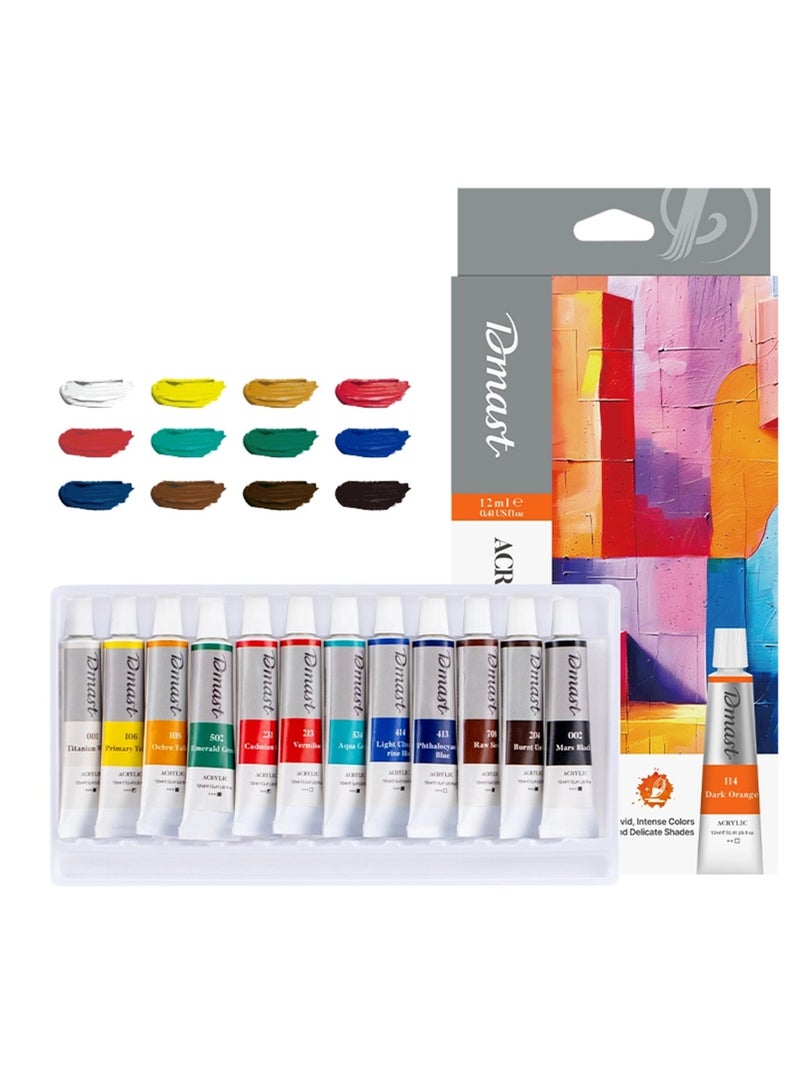 Dmast مجموعة أنابيب الطلاء الأكريليكي 12 قطعة سعة 12 مل لكل أنبوب متعددة الألوان - Image 1