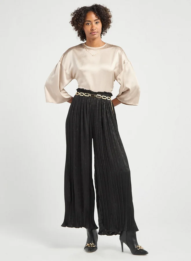 سبلاش فيڤ بنطلون واسع الساقين بارز الملمس بخصر مطاطي