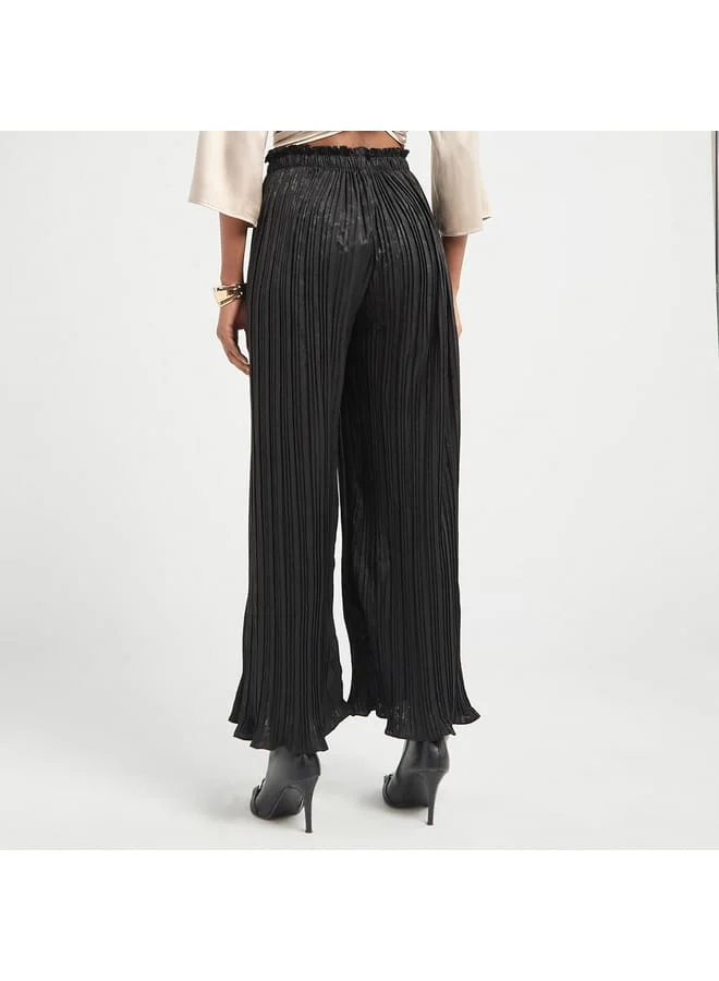 Splash FAV Textured Wide Leg Pants with Elasticated Waistband