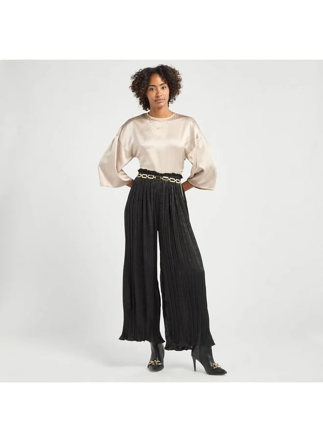 FAV Textured Wide Leg Pants with Elasticated Waistband