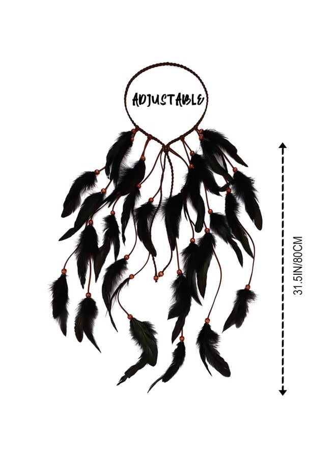 GENBREE Boho Feather Headbands Indian Headdress Gypsy Headpiece Black Hippie Headband Adjustable Long Feather Hair Accessories for Women and Girls - Image 5
