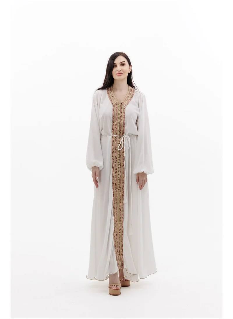 HANA & SARA SOLID WHITE COLOUR POLYESTER WITH THIN BELT ARABIC JALABIYA DRESS