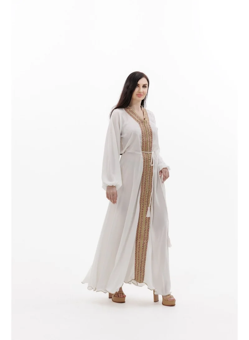 HANA & SARA SOLID WHITE COLOUR POLYESTER WITH THIN BELT ARABIC JALABIYA DRESS