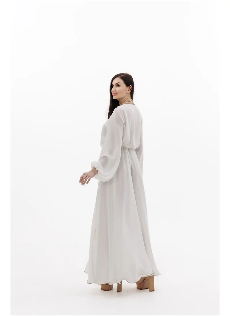 HANA & SARA SOLID WHITE COLOUR POLYESTER WITH THIN BELT ARABIC JALABIYA DRESS