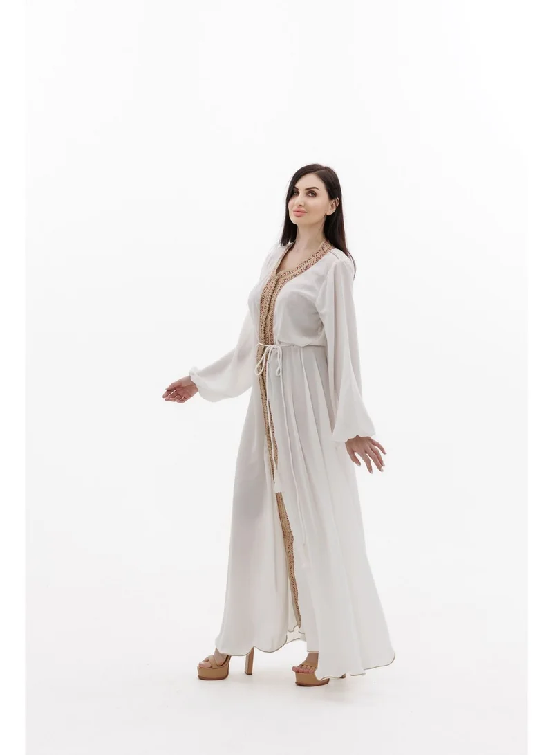 HANA & SARA SOLID WHITE COLOUR POLYESTER WITH THIN BELT ARABIC JALABIYA DRESS