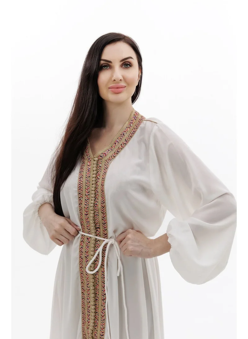 HANA & SARA SOLID WHITE COLOUR POLYESTER WITH THIN BELT ARABIC JALABIYA DRESS