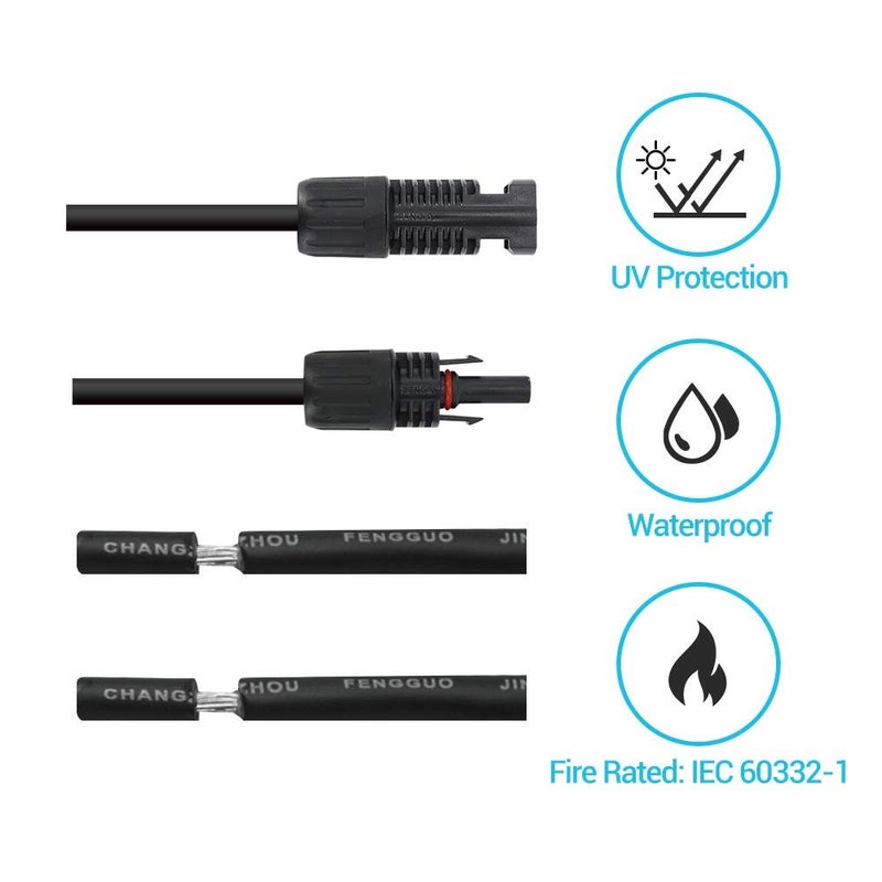 Renogy 40FT 10AWG Male&Female Extension Cables Solar Panel and Controller Connector Adaptor Wire, 40FT 10AWG, Black - Image 3
