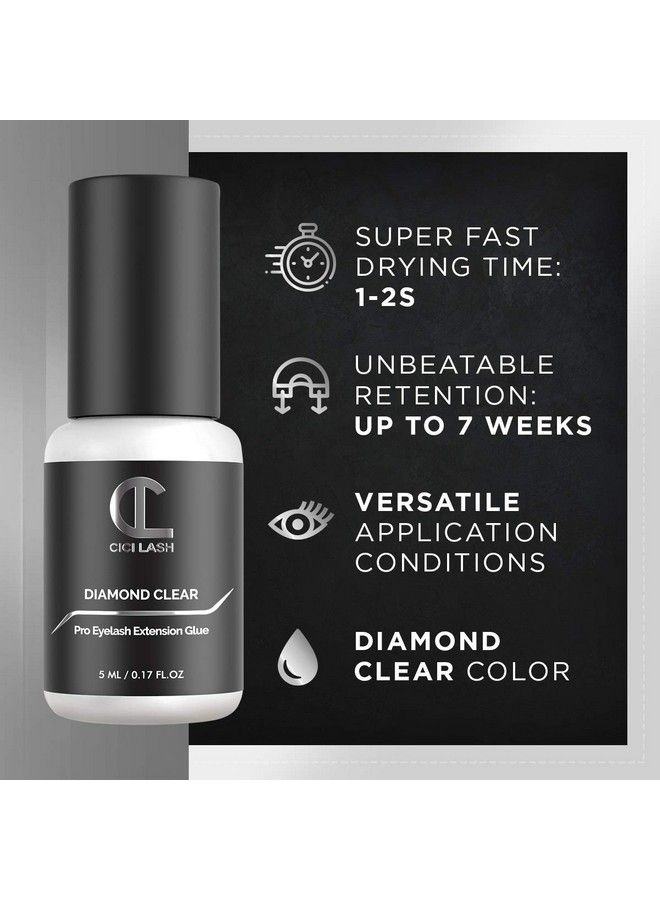 CICI Lash Diamond Clear Eyelash Extension Glue For Professionals Maximum 7 Week Retention / 12 Second Drying Time Semi Permanent Individual/Volume Lash Extension Glue With Transparent Color Latex Free 5G - Image 4