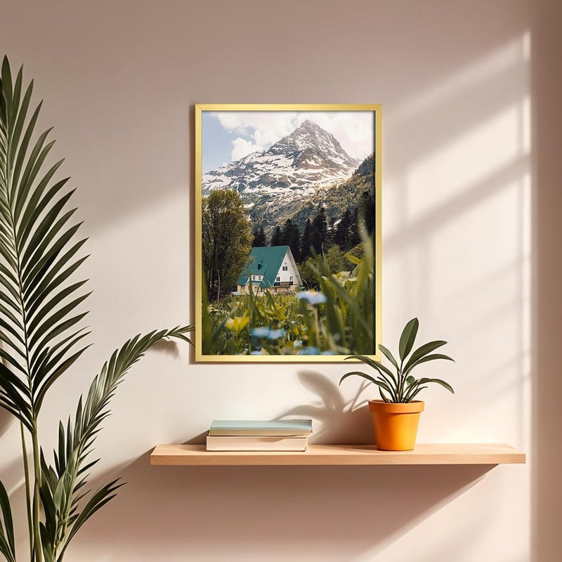 إطار Giftgarden، مقاس 50 × 70 سم من الألمنيوم الذهبي؛ مناسب لتصميم المناظر الطبيعية والبورتريهات والصور الفوتوغرافية، للتثبيت على الحائط فقط. - Image 4