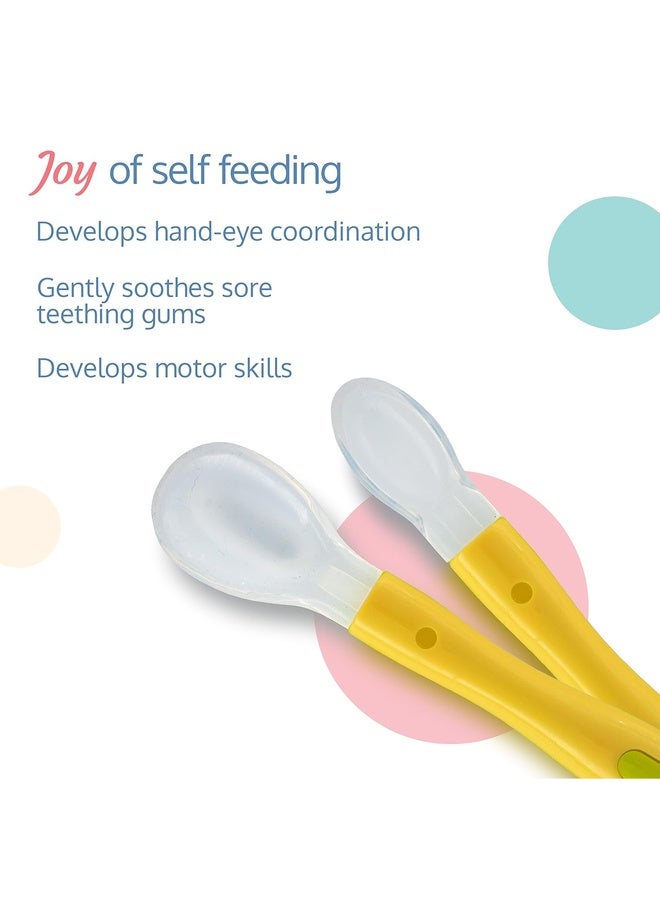 Luvlap Fun Club Baby Silicone Spoon Set, Bpa Free, Fda Approved, 2 Pcs, Green And Yellow - 23.4 Cm - Image 4
