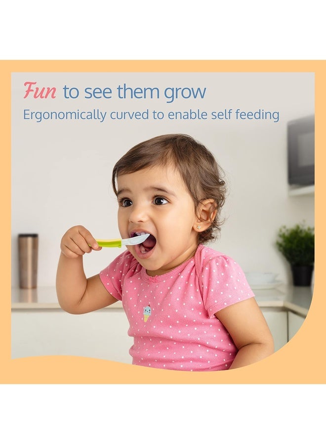 Luvlap Fun Club Baby Silicone Spoon Set, Bpa Free, Fda Approved, 2 Pcs, Green And Yellow - 23.4 Cm - Image 2
