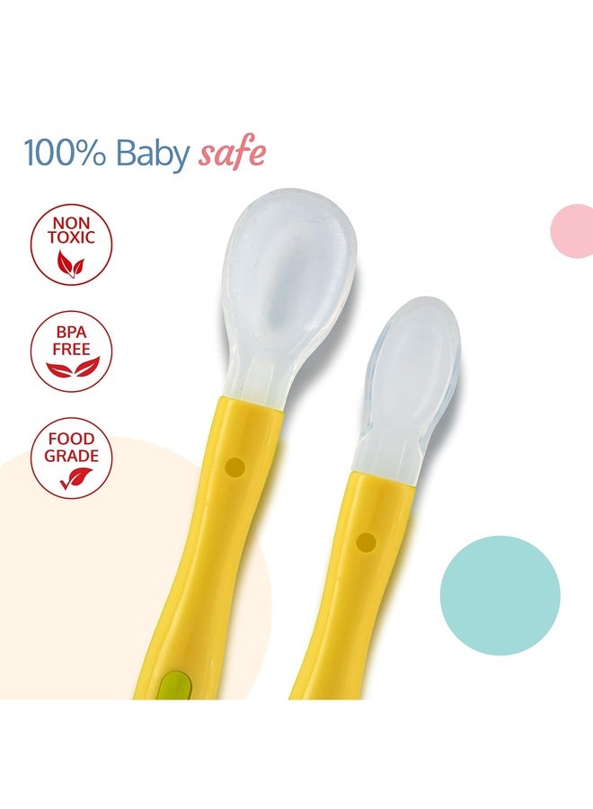 Luvlap Fun Club Baby Silicone Spoon Set, Bpa Free, Fda Approved, 2 Pcs, Green And Yellow - 23.4 Cm - Image 3