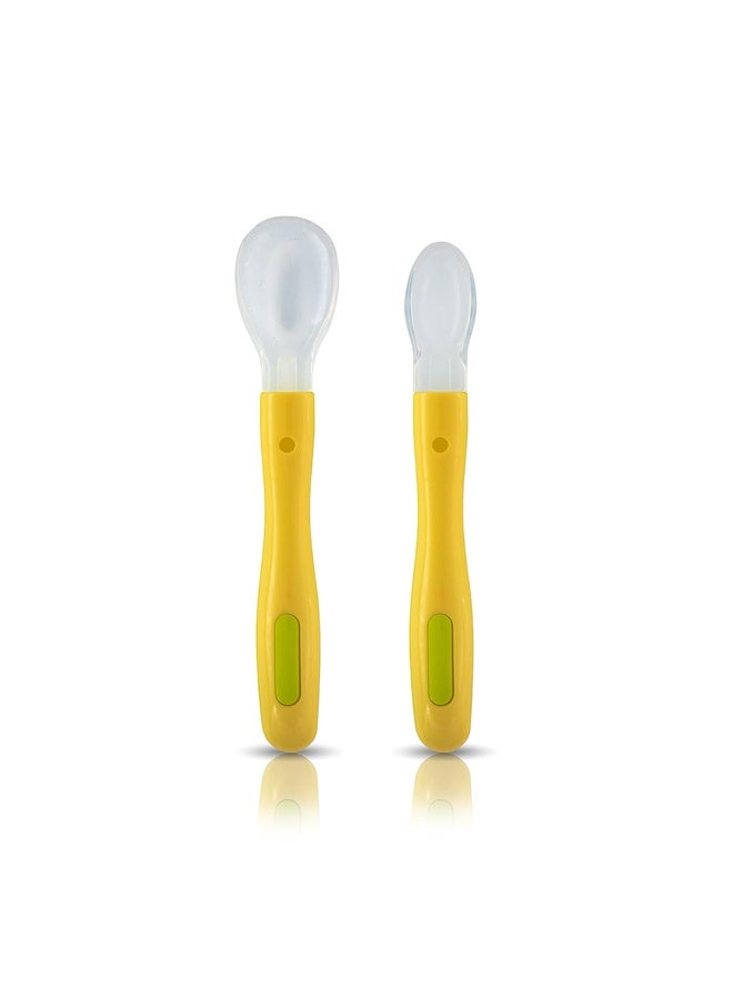Luvlap Fun Club Baby Silicone Spoon Set, Bpa Free, Fda Approved, 2 Pcs, Green And Yellow - 23.4 Cm - Image 1