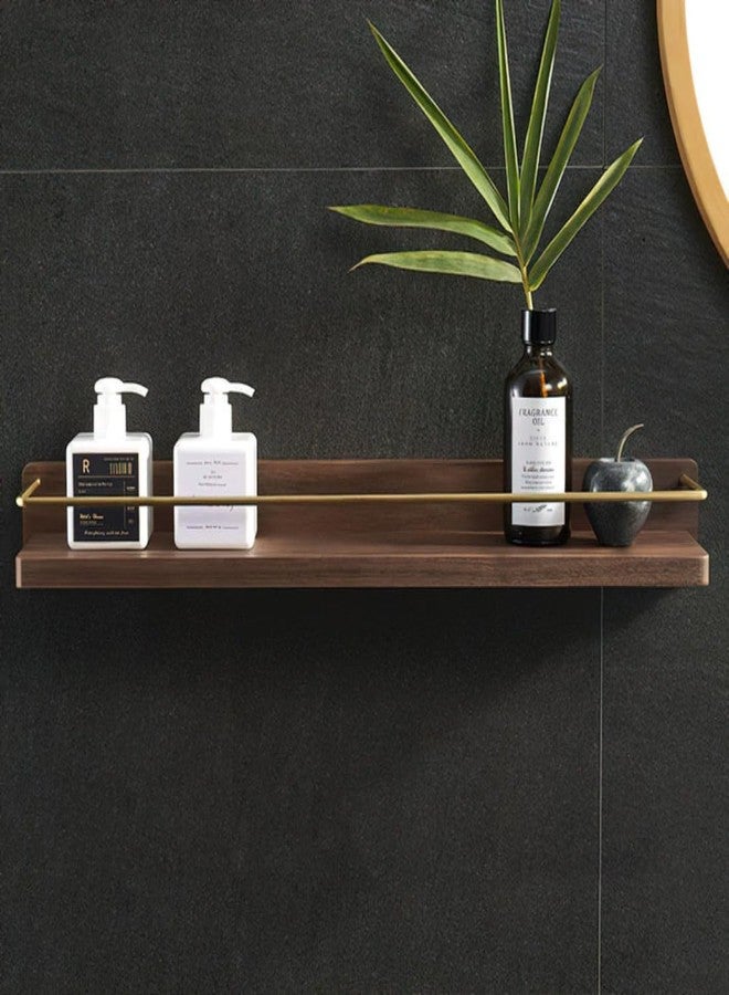 Crysellewoods Bathroom Shelves, Walnut Brass Wall Mounted Storage Floating Shelves, Bathroom, Kitchen (40Cm) - Image 1