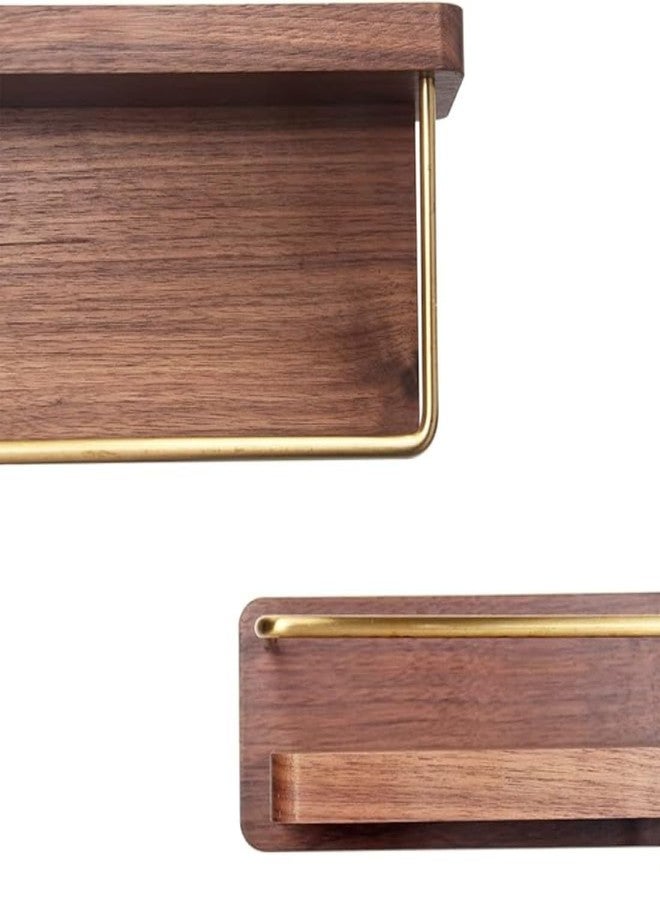 Crysellewoods Bathroom Shelves, Walnut Brass Wall Mounted Storage Floating Shelves, Bathroom, Kitchen (40Cm) - Image 3